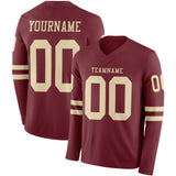 Custom Burgundy Cream Long Sleeve Authentic Football Jersey