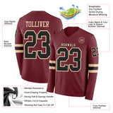 Custom Burgundy Black-Cream Long Sleeve Authentic Football Jersey