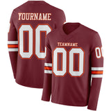 Custom Burgundy White-Orange Long Sleeve Authentic Football Jersey