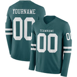 Custom Midnight Green White Long Sleeve Authentic Football Jersey
