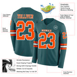 Custom Midnight Green Orange-White Long Sleeve Authentic Football Jersey