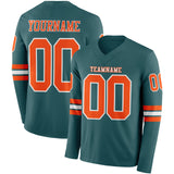 Custom Midnight Green Orange-White Long Sleeve Authentic Football Jersey