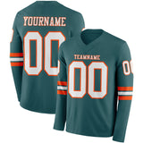 Custom Midnight Green White-Orange Long Sleeve Authentic Football Jersey