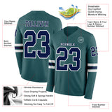 Custom Midnight Green Navy-White Long Sleeve Authentic Football Jersey