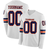 Custom White Navy-Orange Long Sleeve Authentic Football Jersey