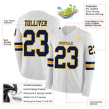 Custom White Navy-Gold Long Sleeve Authentic Football Jersey