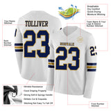 Custom White Navy-Old Gold Long Sleeve Authentic Football Jersey