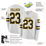 Custom White Black-Gold Long Sleeve Authentic Football Jersey
