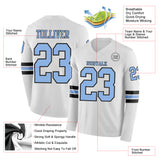 Custom White Light Blue-Black Long Sleeve Authentic Football Jersey