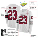 Custom White Crimson-Black Long Sleeve Authentic Football Jersey
