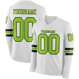 Custom White Neon Green-Black Long Sleeve Authentic Football Jersey