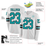 Custom White Teal-Black Long Sleeve Authentic Football Jersey