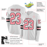 Custom White Medium Pink-Black Long Sleeve Authentic Football Jersey