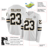 Custom White Black-Vegas Gold Long Sleeve Authentic Football Jersey
