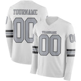 Custom White Gray-Steel Gray Long Sleeve Authentic Football Jersey