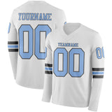 Custom White Light Blue-Steel Gray Long Sleeve Authentic Football Jersey