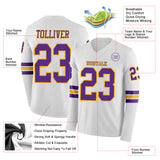 Custom White Purple-Gold Long Sleeve Authentic Football Jersey