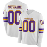 Custom White Purple-Gold Long Sleeve Authentic Football Jersey
