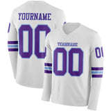 Custom White Purple-Light Blue Long Sleeve Authentic Football Jersey