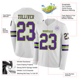 Custom White Purple-Neon Green Long Sleeve Authentic Football Jersey