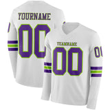 Custom White Purple-Neon Green Long Sleeve Authentic Football Jersey