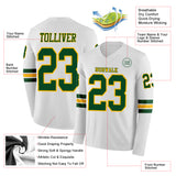 Custom White Green-Gold Long Sleeve Authentic Football Jersey