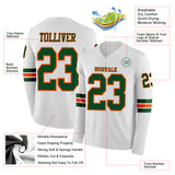 Custom White Green-Orange Long Sleeve Authentic Football Jersey
