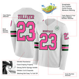 Custom White Pink-Green Long Sleeve Authentic Football Jersey