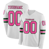 Custom White Pink-Green Long Sleeve Authentic Football Jersey