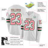 Custom White Medium Pink-Green Long Sleeve Authentic Football Jersey
