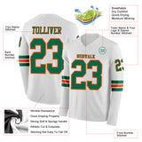 Custom White Kelly Green-Orange Long Sleeve Authentic Football Jersey
