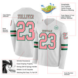Custom White Medium Pink-Kelly Green Long Sleeve Authentic Football Jersey