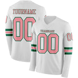 Custom White Medium Pink-Kelly Green Long Sleeve Authentic Football Jersey