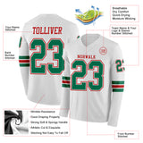 Custom White Kelly Green-Red Long Sleeve Authentic Football Jersey