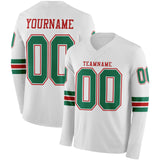 Custom White Kelly Green-Red Long Sleeve Authentic Football Jersey