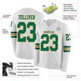 Custom White Kelly Green-Old Gold Long Sleeve Authentic Football Jersey