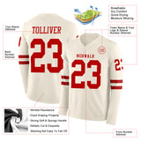 Custom Cream Red Long Sleeve Authentic Football Jersey