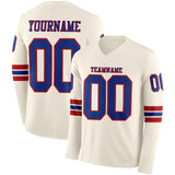 Custom Cream Royal-Red Long Sleeve Authentic Football Jersey