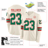 Custom Cream Kelly Green-Red Long Sleeve Authentic Football Jersey