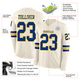 Custom Cream Royal-Yellow Long Sleeve Authentic Football Jersey