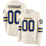 Custom Cream Royal-Yellow Long Sleeve Authentic Football Jersey
