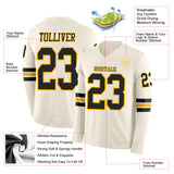 Custom Cream Black-Gold Long Sleeve Authentic Football Jersey