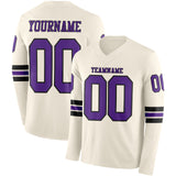 Custom Cream Purple-Black Long Sleeve Authentic Football Jersey