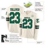 Custom Cream Kelly Green-Black Long Sleeve Authentic Football Jersey