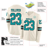 Custom Cream Teal-Black Long Sleeve Authentic Football Jersey
