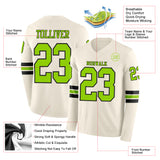 Custom Cream Neon Green-Black Long Sleeve Authentic Football Jersey