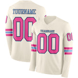 Custom Cream Pink Black-Light Blue Long Sleeve Authentic Football Jersey