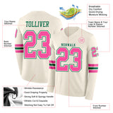 Custom Cream Pink-Kelly Green Long Sleeve Authentic Football Jersey