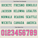 Custom Cream Pink-Kelly Green Long Sleeve Authentic Football Jersey