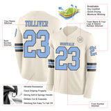 Custom Cream Light Blue-Steel Gray Long Sleeve Authentic Football Jersey